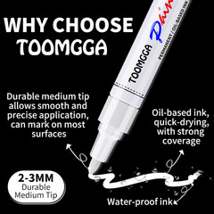 White Paint Pens Permanent Paint Markers – 12 Pack Oil Based Marking Pens, Mediu
