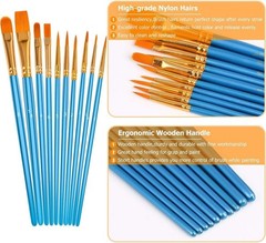 Watercolor Paint Brushes Set, 10-Pack Round Pointed Tip Professional Artist P…
