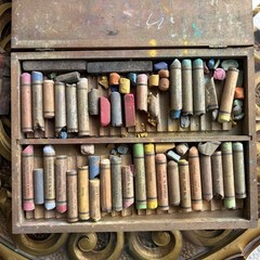 Vintage 1950s Devoe Permanent Soft Pastels Set Dovetailed Wood Box Art Supplies