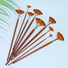 9Pcs Nylon Wool Oil Brush Set Brown Soft Yet Firm for Painting Artwork