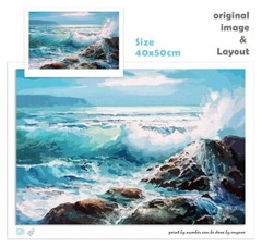 Paint By Numbers Kit Waves Crashing Storm Ocean Sea 40CMx50CM Canvas
