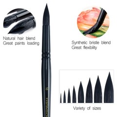 Round Watercolor Paint Brush Set Goat Hair Acrylics Gouache Black 8 PCS