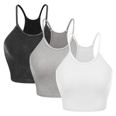 3 Pack Women Crop Basic Tank Top Ribbed Knit Sleeveless Round Neck 9 Color Ma…