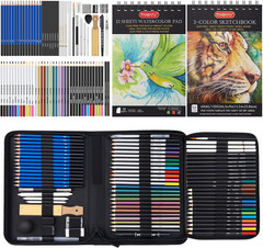 80 Drawing Set Sketching Kit, Art Supplies with 3-Color Sketchbook & Watercolor