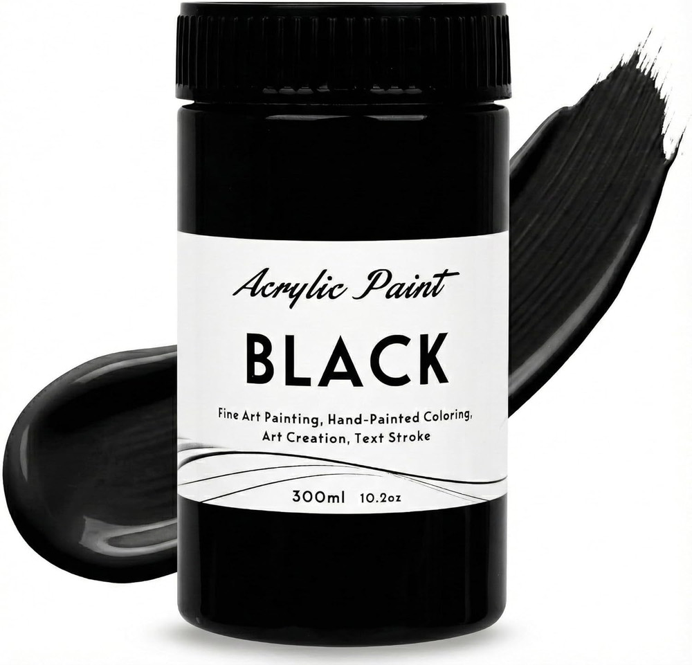 Black Acrylic Paint 300Ml (10.2Oz) – High Coverage, Opaque, Lightfast & Waterpro
