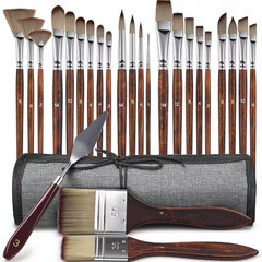 25-Pcs Paint Brush Set Professional Artist Series with Synthetic Bristles for Oi