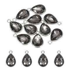 10 Pcs 10x14mm Alloy Glass Crystal Teardrop Charm for DIY Craft, Gray