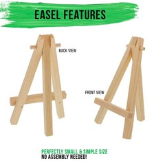 12pk 5″ x 5″ Stretched Canvas, 8″ Natural Wood Display Easel Kit, Artist Stand