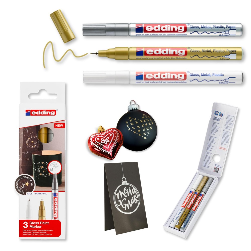 Edding 780 Gloss Paint Marker – White, Gold, Silver – Set of 3 Paint Markers …