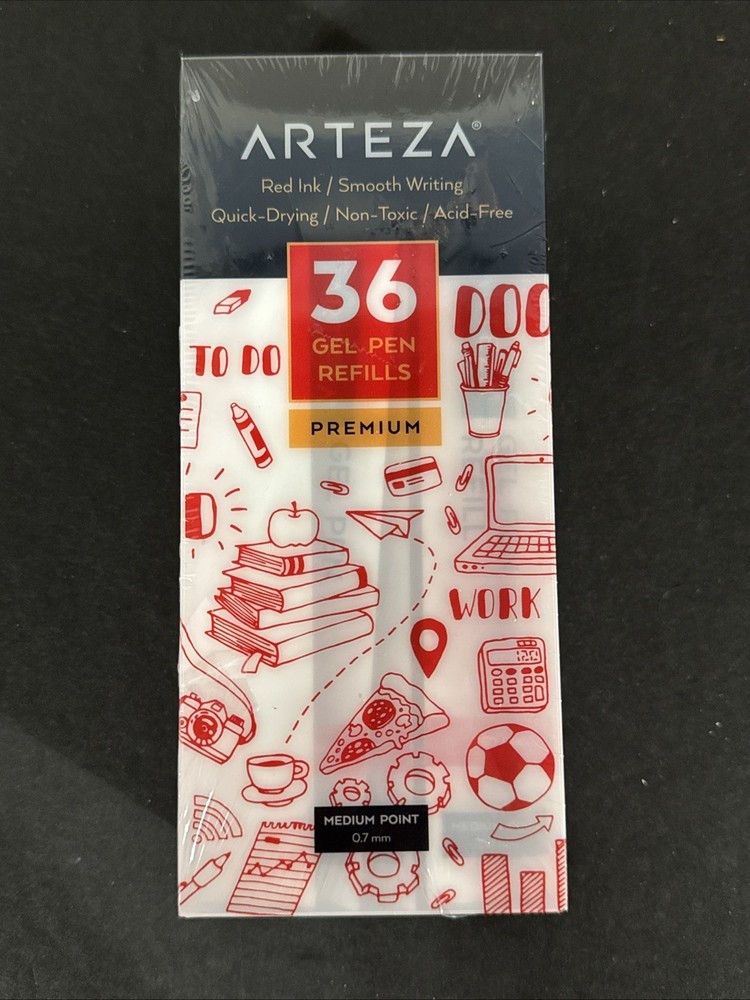 ARTEZA Gel Pen Refills, Pack of 36 Red Roller Ball Gel Ink Pen Refills, Premium