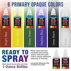 Master Airbrush Compressor Kit with 2 Airbrushes, 6 Acrylic Paint Colors Art Set
