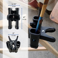 Aluminum Alloy Easel Paint Brush Holder Clip Clamp With 2 Cups Art Supplies
