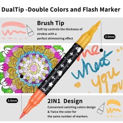 96 Colors Glitter Brush Markers,48 Pack Dual Tip Brush Glitter Marker for Doo