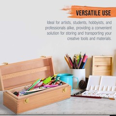 US Art Supply Artist Wood Pen, Marker Storage Box w/ Drawer Medium Tool Box