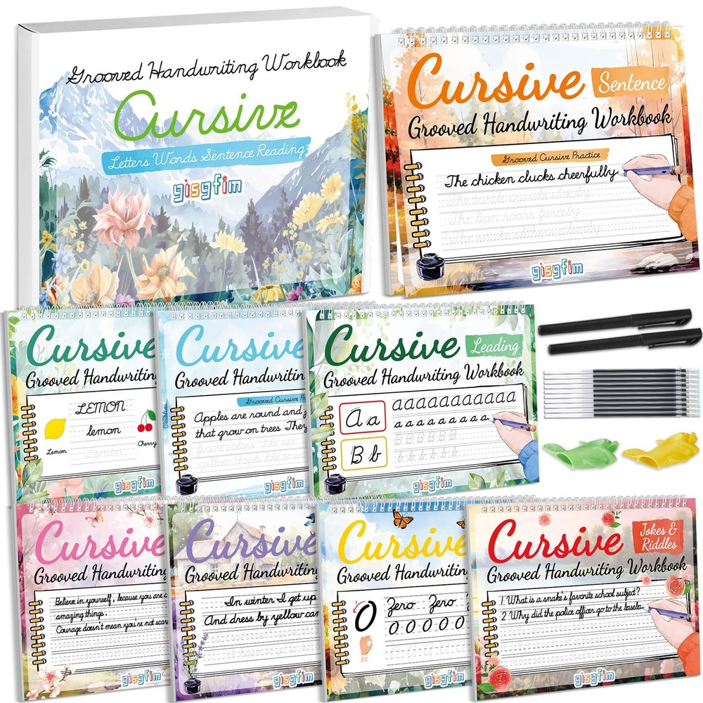 8 Pack Grooved Cursive Handwriting Workbook Learning Magic Copybooks Set Kids