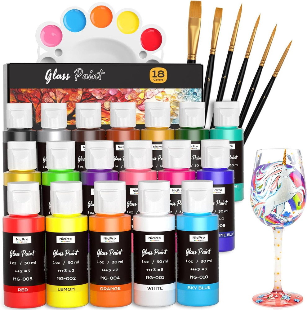 18 Color Stained Glass Paint Set 1oz Waterproof for Windows Glasses Jars