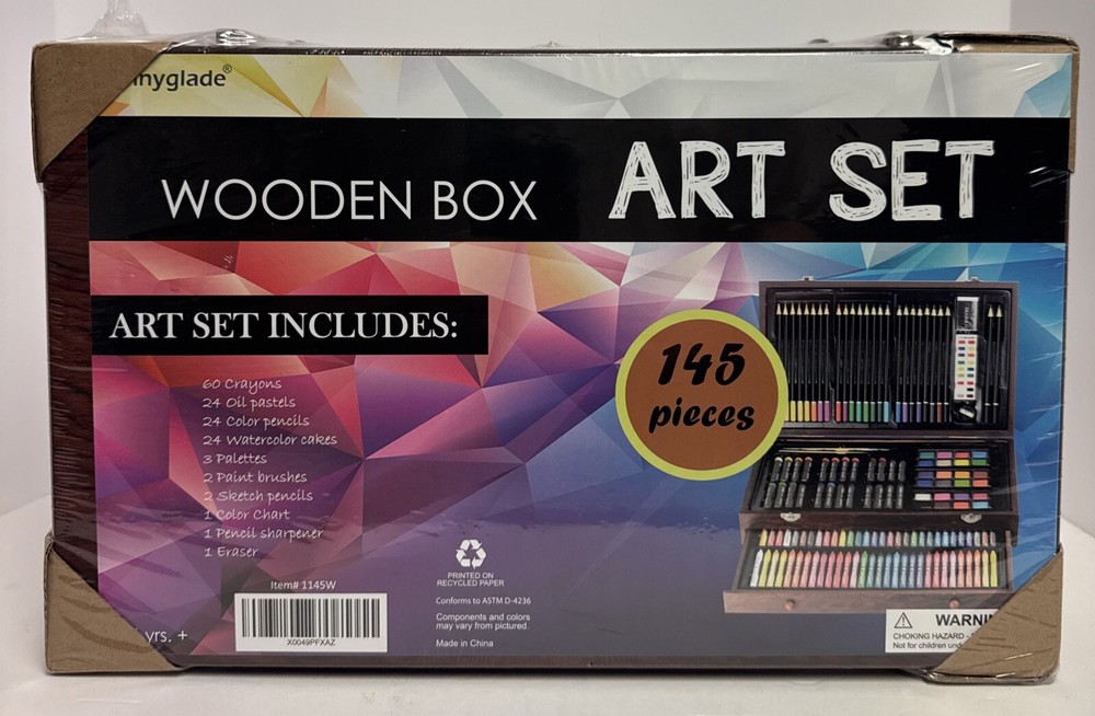 Sunnyglade 145 Piece Deluxe Art Set, Wooden Art Box & Drawing Kit. New-Sealed.