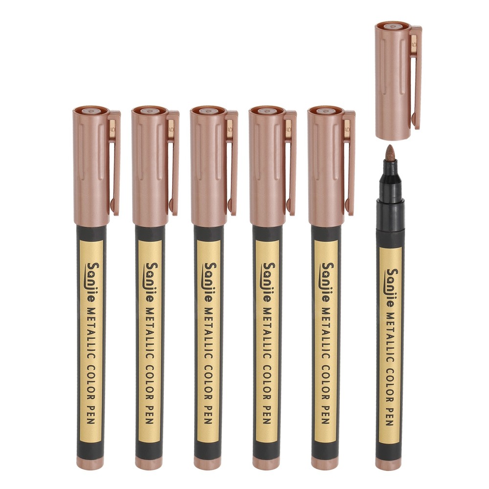Metallic Marker Pens, 6pcs Paint Pens Medium Point Colored Markers, Red Brown