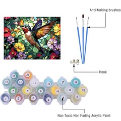 Paint by Numbers Kit for Adults Beginner,Flowers Stained Glass Adult Paint by Nu