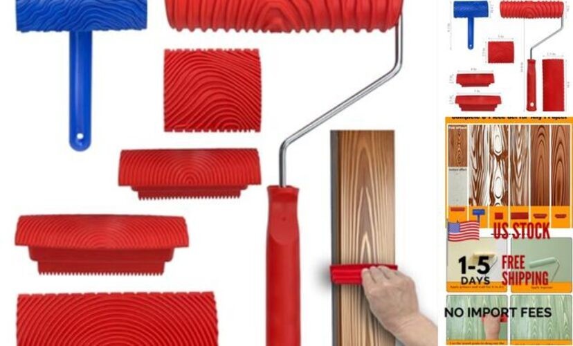 6pcs Wood Grain Tool Set – 7 Inch Rubber Paint Rollers for Realistic Wood