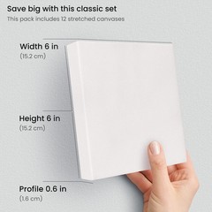 ARTEZA Stretched Canvas, 6 x 6 Inches, Pack of 12, Blank Office Product