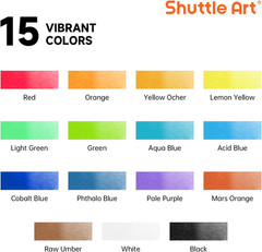 Watercolor Paint Set, 15 Colors Watercolor Paint in Tubes (12ml Each) with 3 Bru