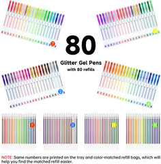 160 Pack Glitter Gel Pens, 80 Colors Glitter Gel Pens Set with 80 Refills for…
