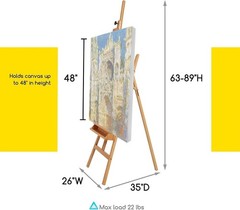 Beechwood Artist Easel, Large Studio A-Frame, Holds 48″ Canvas, Foldable