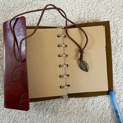 Leather Journal Refillable Rustic Diary Notebook Travel Journal Leaf Charm Brown