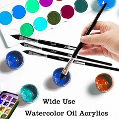 Cat Tongue Watercolor Brushes,4 PCS Oval Wash 1/8″, 1/4″, 3/8″, 1/2″, Black