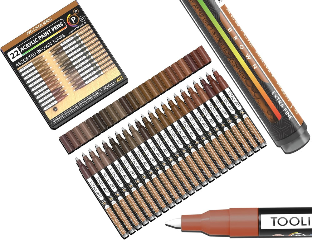 Acrylic Paint Pens 22 Brown Tones Assorted Pro Color Series Markers Set 0.7mm Ex