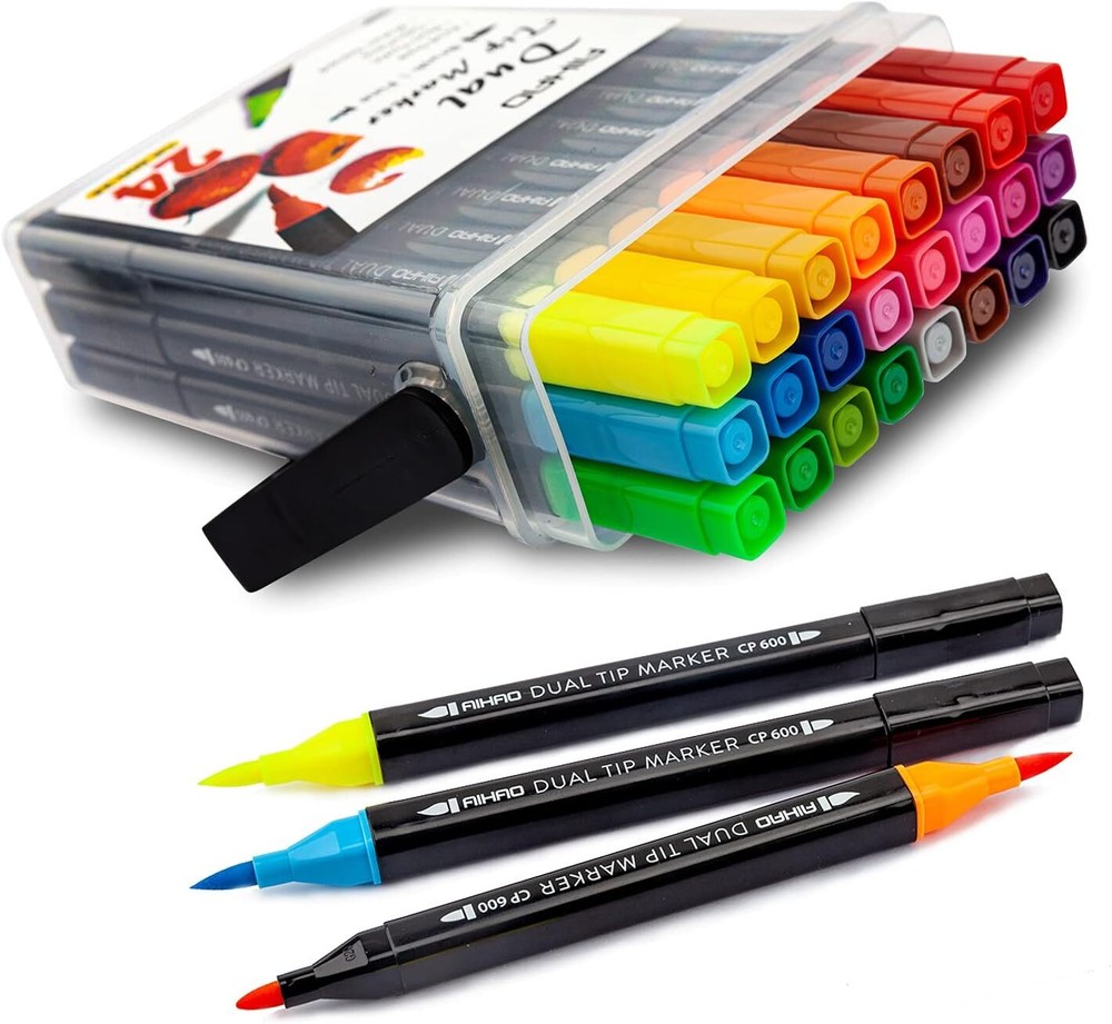 AIHAO Markers for Kids,Washable Markers with Stand Portable Box,Dual Tip Markers