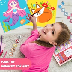 Kids Paint by Number Kits Including 6 Pre-Drawn Canvas for Painting, 6 Brushe…
