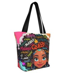 Inspirational African American Art Tote Bag, Black with Colorful Graffiti Des…