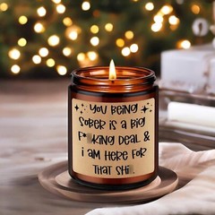 Fairy’s Gift Sober Candle, Sobriety Gifts for Women Men, Funny Brown-Lavender