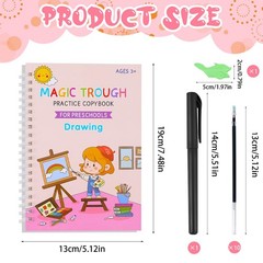 DTREEL Magic Grooved Writing Book 4Pc + Pen | Reusable Practice for Kids 3-8