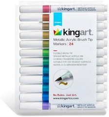 24 Assorted Metallic Acrylic Markers in Reusable Storage Case – Art Supplies