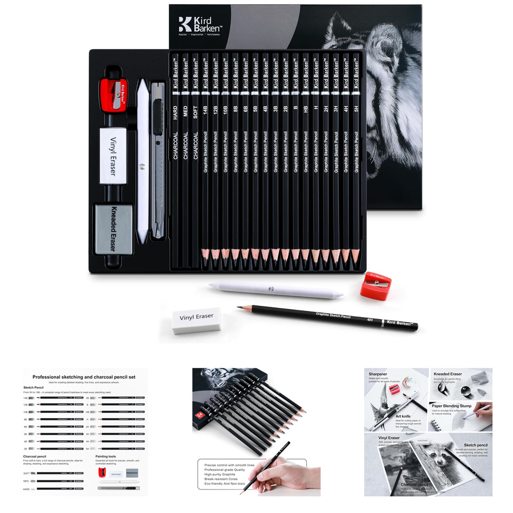 Professional Sketch Pencil Set 24 Pieces Graphite Charcoal Erasers Sharpener