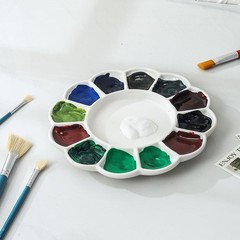Round Porcelain Watercolor Paint Mixing Tray Ceramic Paint Palette 13 Wells, …