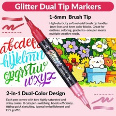 Glitter Effect Brush Markers Pens,48 Colors Dual Tip Glitter Pens Set 24 Pack…