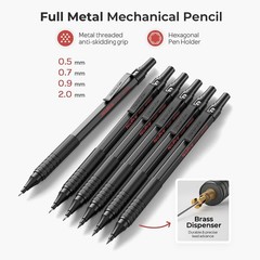 30PCS Black Metal Mechanical Pencil Set with Leather Case, 0.5-2mm Lead Holders,