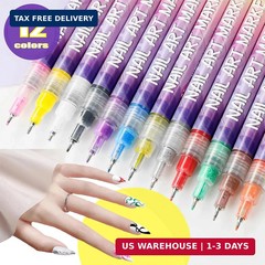 12 Colors Nail Art Pens Set, 3D Nail Polish Pens, Nail Art Markers for Gel Nails