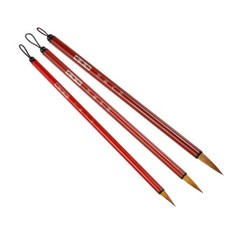 3pcs Chinese Calligraphy Brushes Ink Painting Writing Handles 3 Size Red Brown