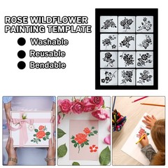 12 PCS Rose Flower Stencils – 7.8 X Inch Reusable for
