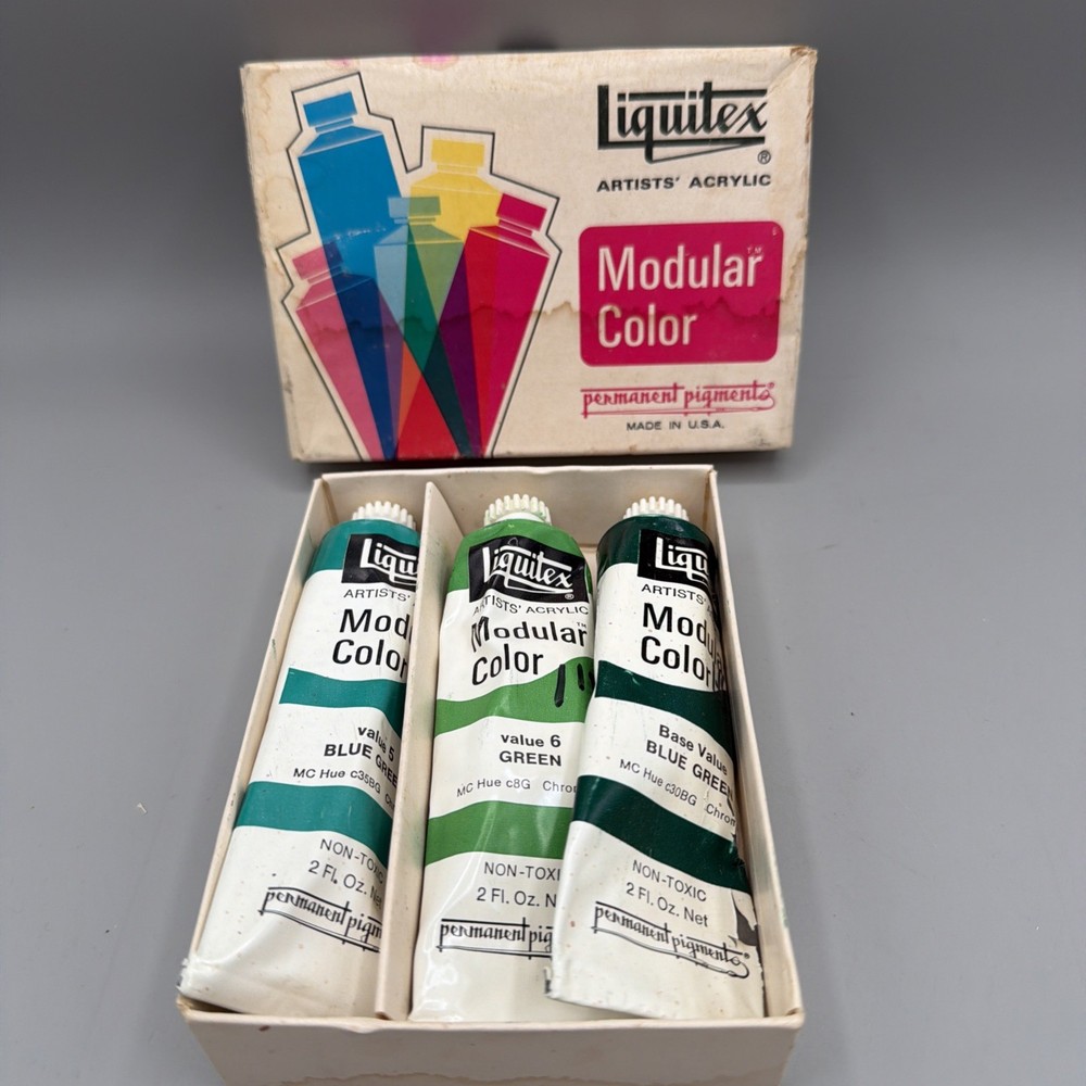 Vintage Liquitex Artists Acrylic Modular Color Paint Blue Green value 5 6 base