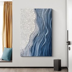 Limiyer Art Hand-Painted Blue and White Texture Abstract Art Oil Painting Mod…