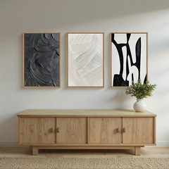 Black and White Abstract Framed Canvas Wall Art Set, Modern Textured Brushstr…