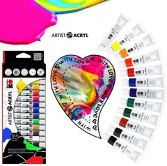 MARABU 12 Brilliant Colours x 12ml Artists ACRYLIC Paint Tubes Set Art Painting