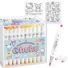 In Stock! OHUHU x SANRIO MARKERS 80 COLORS SET BRUSH & BROAD TIP W/ BLENDER PEN