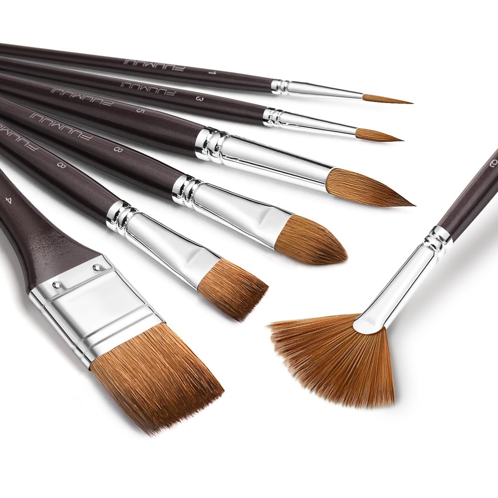 Sable Watercolor Brushes 7Pcs Kolinsky Sable Brush Set Variety Shapes
